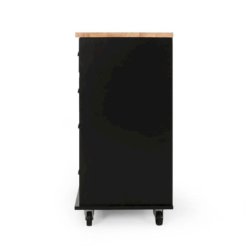 Contemporary Wood Kitchen Cart with Wheels Drawers and Cabinet by