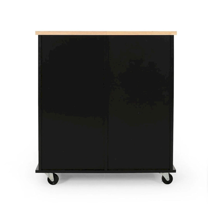 Contemporary Wood Kitchen Cart with Wheels Drawers and Cabinet by
