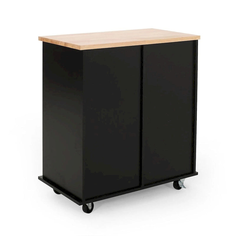 Contemporary Wood Kitchen Cart with Wheels Drawers and Cabinet by