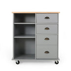Contemporary Wood Kitchen Cart with Wheels Drawers and Cabinet by