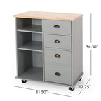 Contemporary Wood Kitchen Cart with Wheels Drawers and Cabinet by