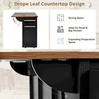 53.7 Farmhouse Kitchen Island with Power Outlet, 2 Sliding Barn Doors, Drop Leaf Storage, Spice Rack Cart On Wheels.