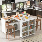 LED Lights Kitchen Island Cart With Extended Table and Power Outlets