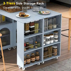 LED Lights Kitchen Island Cart With Extended Table and Power Outlets