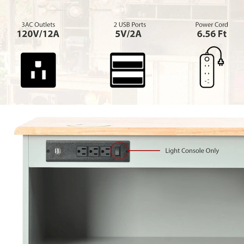 44 in. W Kitchen Island Rubberwood Drop-Leaf Countertop on 5 Wheels with Open Shelf and Wine Rack - 44