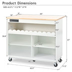 44 in. W Kitchen Island Rubberwood Drop-Leaf Countertop on 5 Wheels with Open Shelf and Wine Rack - 44