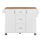 50 in. W Kitchen Island Rubberwood Top on 5 Wheels with 3 Drawers and 2 Slide-Out Shelf