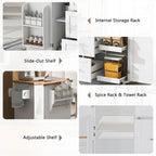 50 in. W Kitchen Island Rubberwood Top on 5 Wheels with 3 Drawers and 2 Slide-Out Shelf