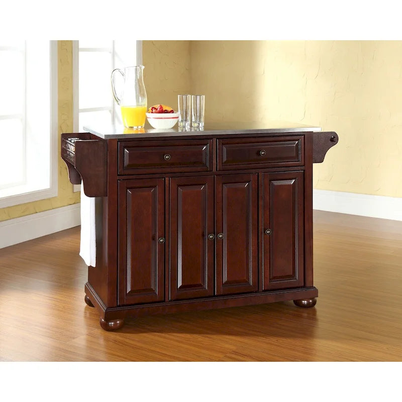 Alexandria Stainless Steel Top Kitchen Island in Vintage Mahogany Finish - 18d x 51.5w x 34h