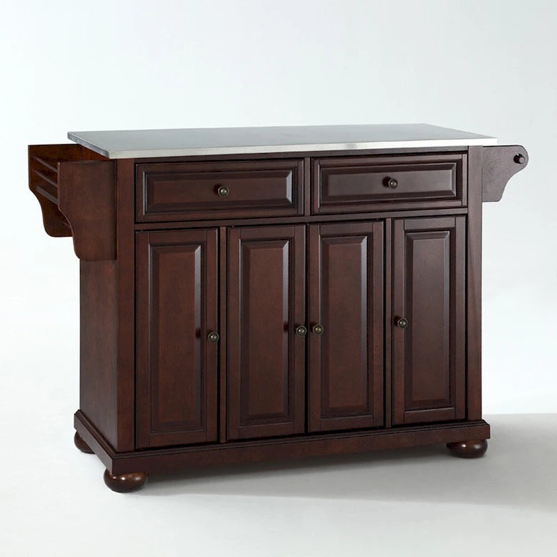 Alexandria Stainless Steel Top Kitchen Island in Vintage Mahogany Finish - 18d x 51.5w x 34h
