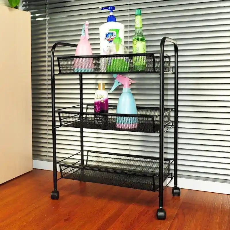 3-Tier Rolling Kitchen Trolley Cart Island Wire Rack Shelf