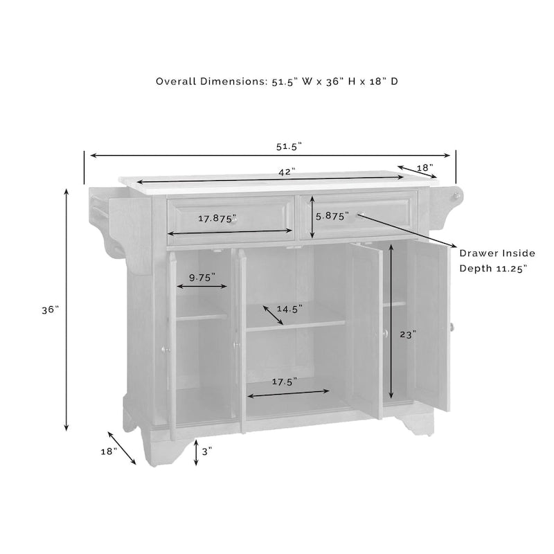 Lafayette Granite Top Full Size Kitchen Island/Cart - 51.5W x 18D x 36H