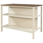 Solid Wood Rustic 45 in Kitchen Island with Butcher Block Top, 2 Shelves, Walnut and Cream White