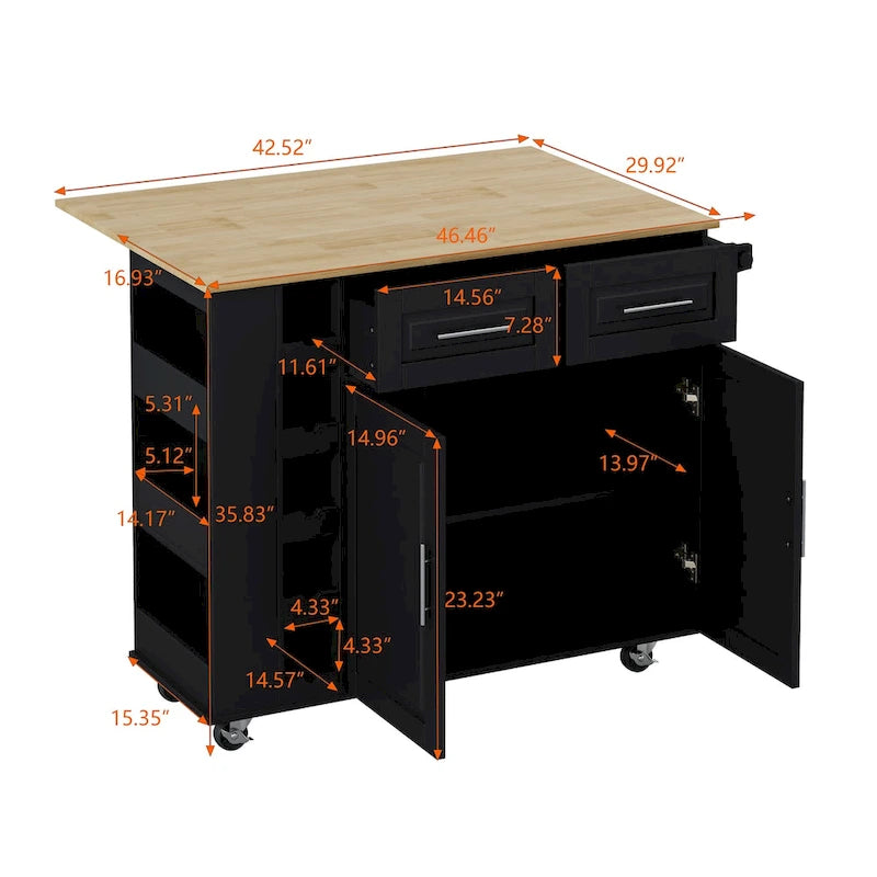 Foldable Kitchen Island Cart with Spice Rack, Towel Holder & Wine Rack