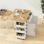 Foldable Kitchen Island Cart with Spice Rack, Towel Holder & Wine Rack