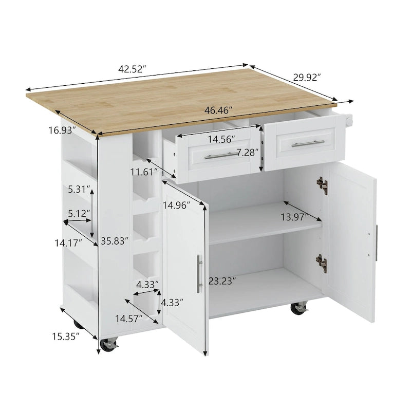 Foldable Kitchen Island Cart with Spice Rack, Towel Holder & Wine Rack