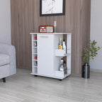 Woodland Bar Cart with Casters, Wine Rack and Open Shelf Black