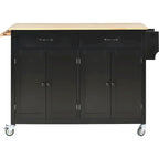 Kitchen Island Cart with Solid Wood Top, Locking Wheels, Spice & Towel Rack