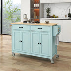 Kitchen Island Cart with Solid Wood Top, Locking Wheels, Spice & Towel Rack