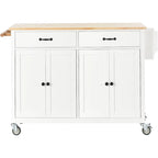Kitchen Island Cart with Solid Wood Top, Locking Wheels, Spice & Towel Rack