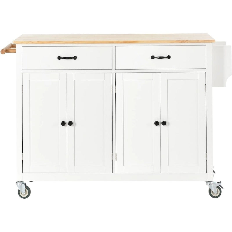 Kitchen Island Cart with Solid Wood Top, Locking Wheels, Spice & Towel Rack