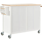 Kitchen Island Cart with Solid Wood Top, Locking Wheels, Spice & Towel Rack