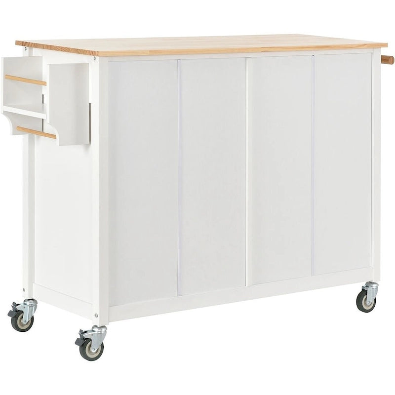 Kitchen Island Cart with Solid Wood Top, Locking Wheels, Spice & Towel Rack