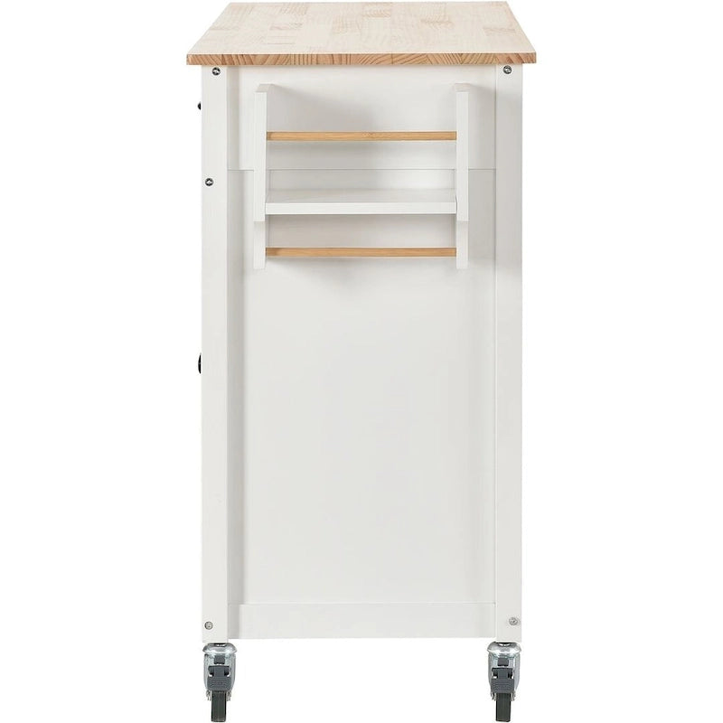 Kitchen Island Cart with Solid Wood Top, Locking Wheels, Spice & Towel Rack