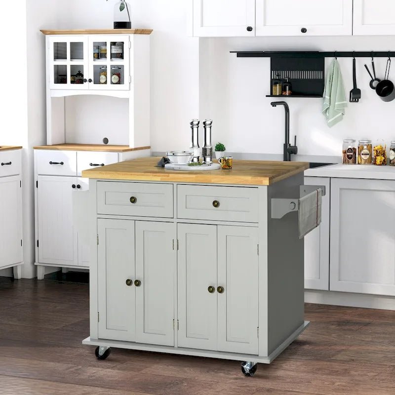 2024 NEW Modern Rolling Kitchen Island Cart with Spice Rack