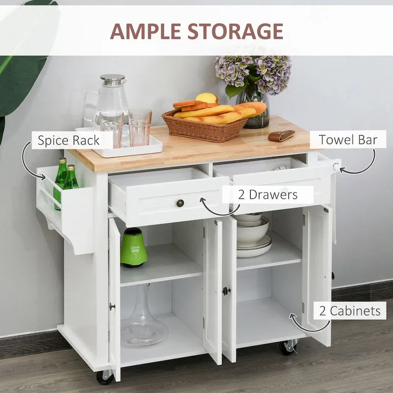 2024 NEW Modern Rolling Kitchen Island Cart with Spice Rack