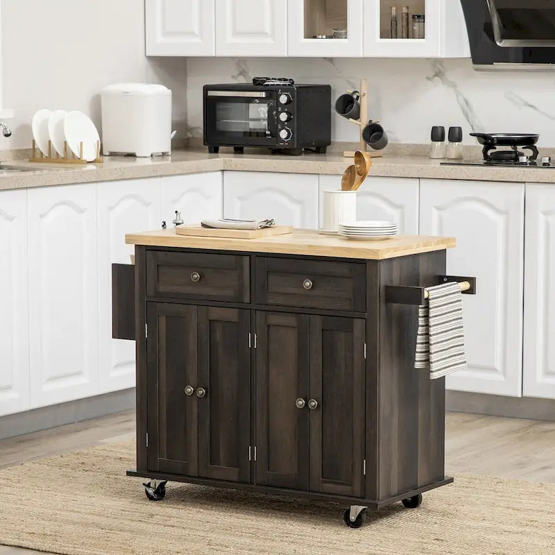 2024 NEW Modern Rolling Kitchen Island Cart with Spice Rack