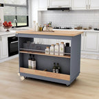 Rolling Kitchen Island with Storage, Two-sided Kitchen island Cart on Wheels with Wood Top, Wine and Spice Rack