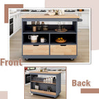 Rolling Kitchen Island with Storage, Two-sided Kitchen island Cart on Wheels with Wood Top, Wine and Spice Rack