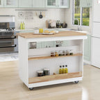 Rolling Kitchen Island with Storage, Two-sided Kitchen island Cart on Wheels with Wood Top, Wine and Spice Rack