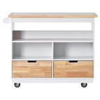 Rolling Kitchen Island with Storage, Two-sided Kitchen island Cart on Wheels with Wood Top, Wine and Spice Rack