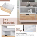 Rolling Kitchen Island with Storage, Two-sided Kitchen island Cart on Wheels with Wood Top, Wine and Spice Rack