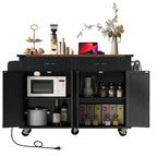53.5 Farmhouse Kitchen Trolley with Power Outlet, Drop Leaf, Spice Rack, and Drawers, Mobile Cart on Wheels