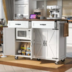 53.5 Farmhouse Kitchen Trolley with Power Outlet, Drop Leaf, Spice Rack, and Drawers, Mobile Cart on Wheels