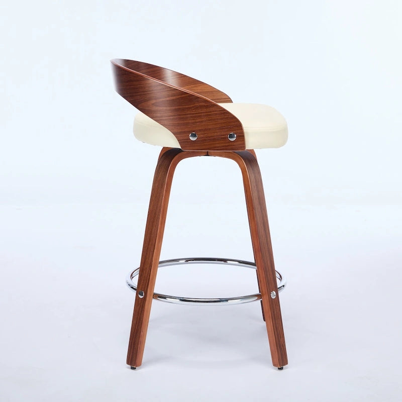 Bar Stools Set of 2,Swivel Bar Height Stools with Low Back,Wood Bar Chairs with Soft Cushion Seat,25-Inch Seat Height