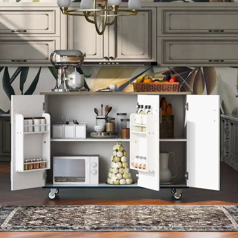 47D Wood Kitchen Island with Drop Leaf, with Internal Storage Rack