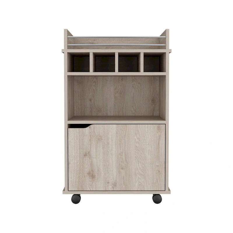Bar Cart with 2 Open Shelves 4 Cubbies and Cabinet