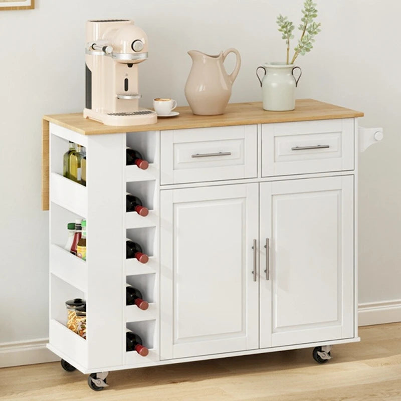 Kitchen Island Cart with 2 Door and 2 Drawers and Foldable Table Top
