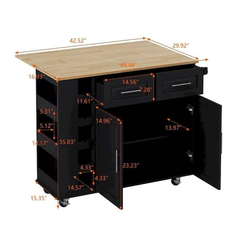 Kitchen Island Cart with 2 Door and 2 Drawers and Foldable Table Top