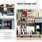 Rubber Wood Kitchen Cart with Adjustable Shelves and Wine Rack