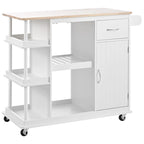 Rubber Wood Kitchen Cart with Adjustable Shelves and Wine Rack