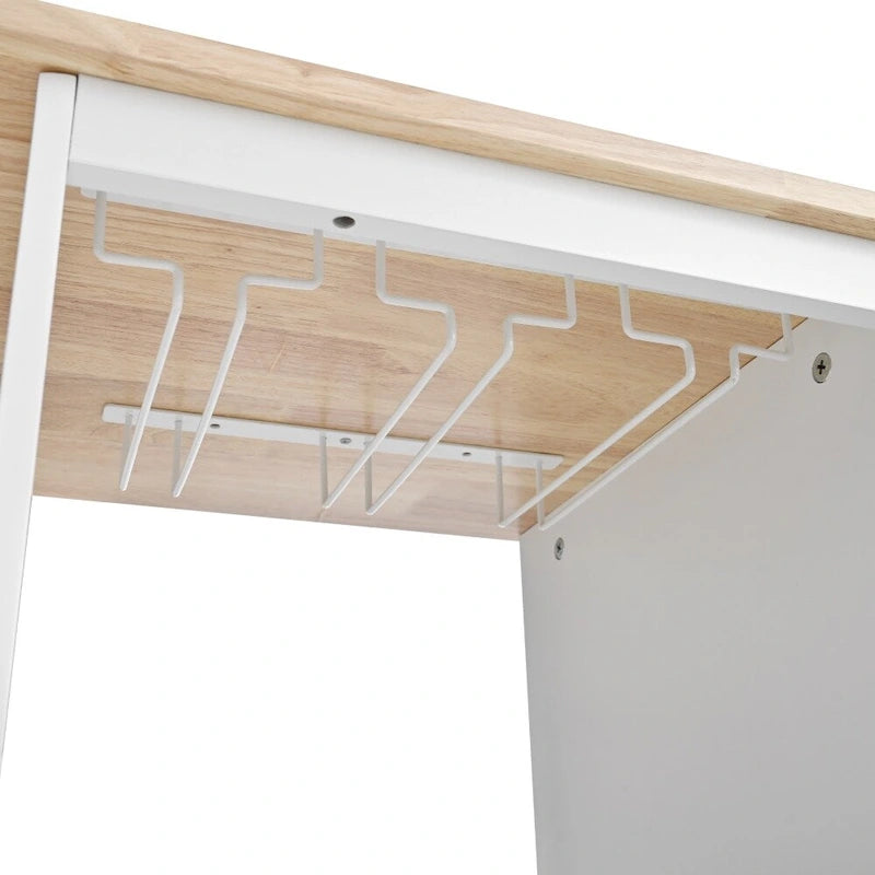 Rubber Wood Kitchen Cart with Adjustable Shelves and Wine Rack