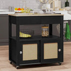  Rattan Rolling Kitchen Island with Storage Cabinet - 32.2L x19.5W x 35H