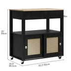 Rattan Rolling Kitchen Island with Storage Cabinet - 32.2L x19.5W x 35H