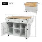 Roomfitters Kitchen Cart with Rubber wood Drop-Leaf Countertop, 5-Wheel Kitchen Island with Storage Cabinet & 3 Drawers