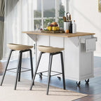 Roomfitters Kitchen Cart with Rubber wood Drop-Leaf Countertop, 5-Wheel Kitchen Island with Storage Cabinet & 3 Drawers